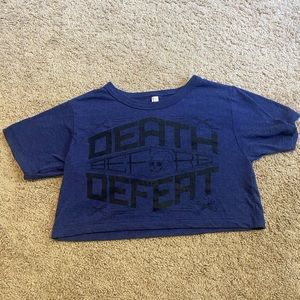Death Before Defeat Blue Graphic Crop Tshirt Small